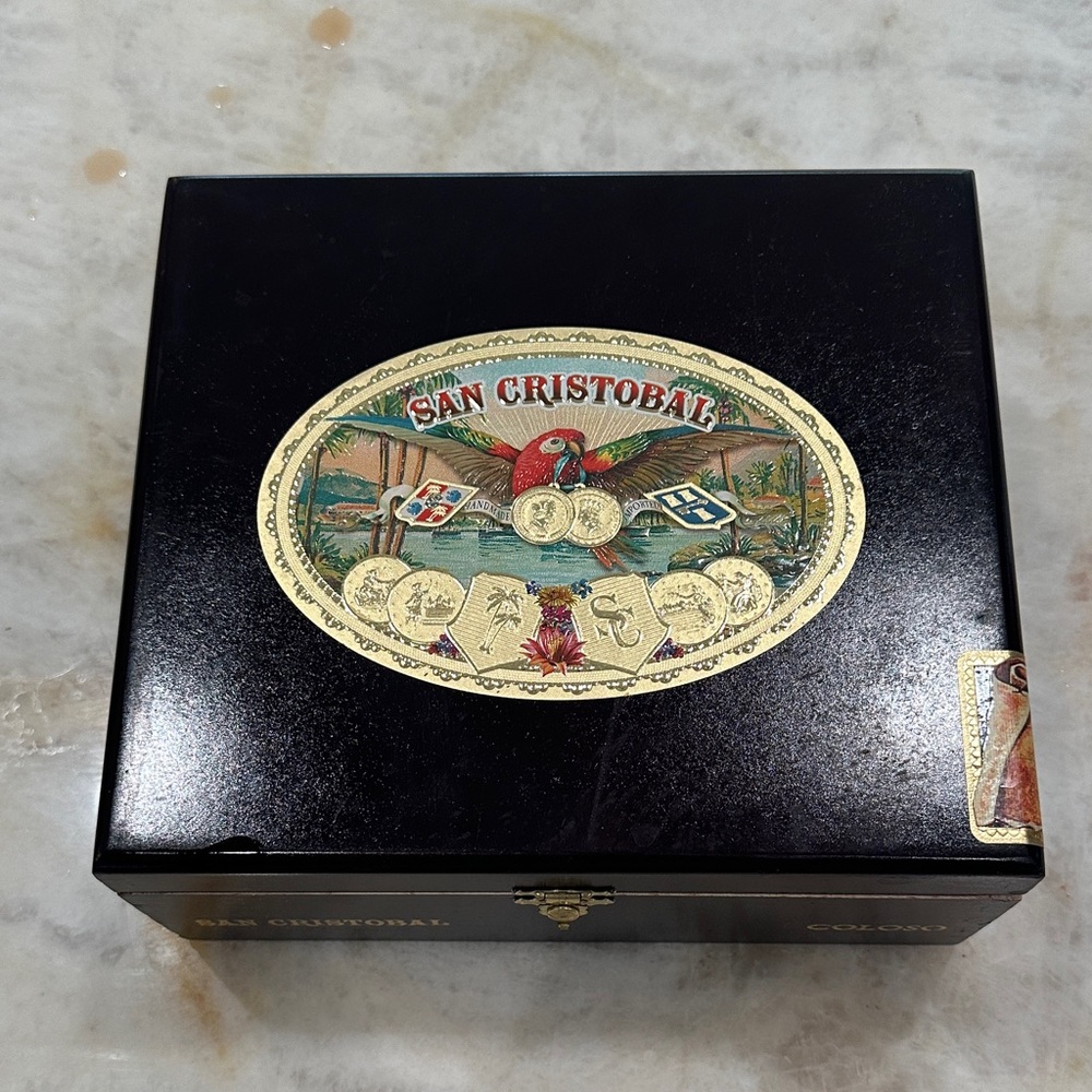 San Cristobal Wooden Black Decorative Empty Cigar Box/ Humidor